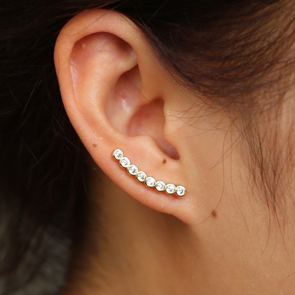 Rose gold, curve bar ear climber earrings - Picture 7 of 7